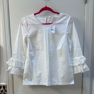 J. Crew White Ruffled Boxy Blouse